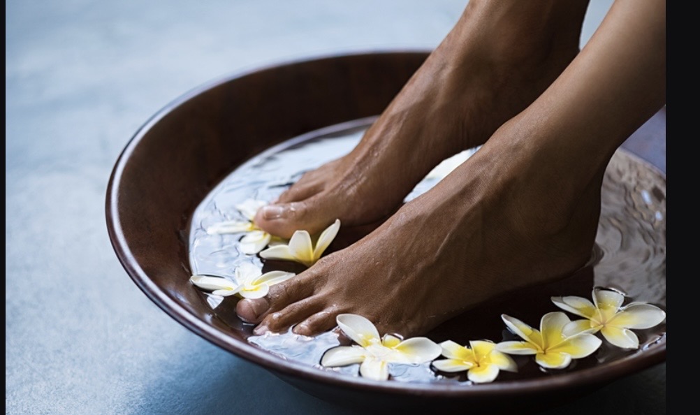 A restorative copper basin foot soak